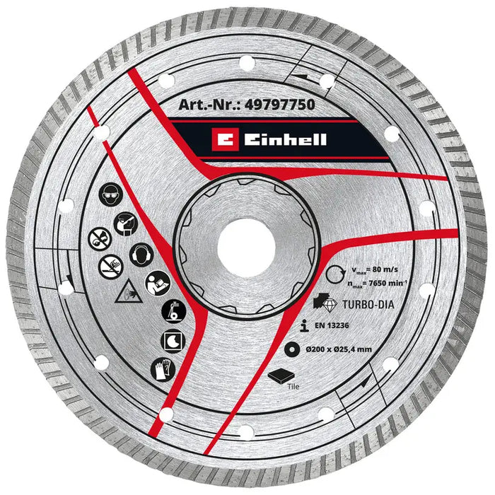 DIAMOND DISC FOR CUTTING TILE AND TERRACOTTE EINHELL 200x8x25.4 - Дискове за ъглошлайфи<<<Консумативи за