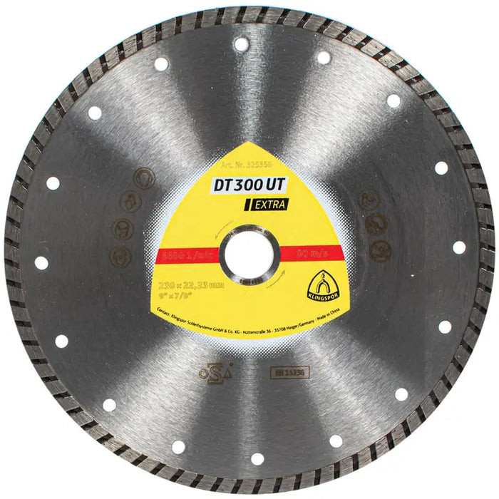 DIAMOND DISC FOR NON-METAL CUTTING KLINGSPOR TURBO 230x2.5x22.23 - Дискове за ъглошлайфи<<<Консумативи за
