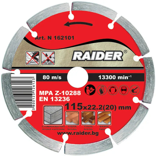 DIAMOND DISC FOR NON-METAL CUTTING RAIDER 115x2x22.23 - Дискове за ъглошлайфи<<<Консумативи за