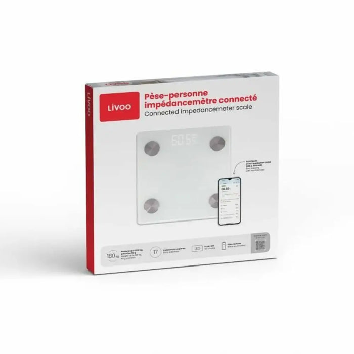 Digital Bathroom Scales Livoo DOM528W White Tempered glass 180 kg - Кантари за баня<<<Баня<<<Дом Градина<<<BigBuy