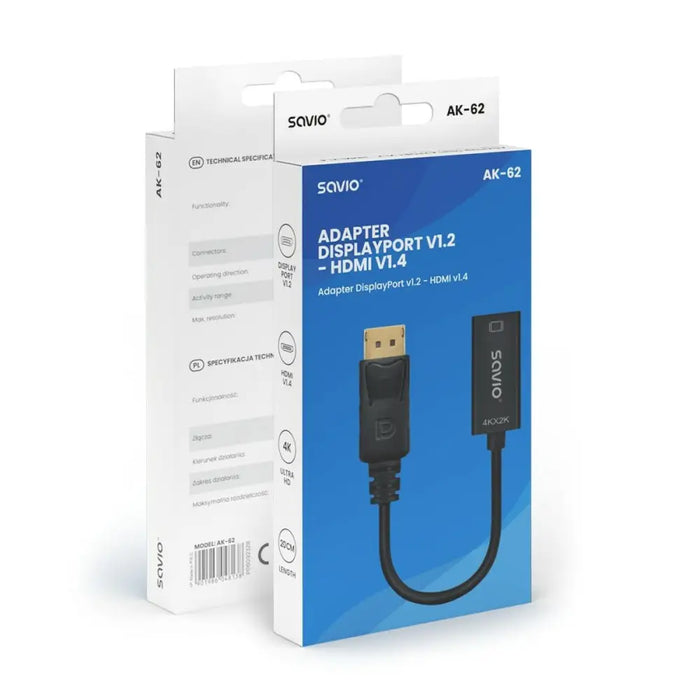 DisplayPort to HDMI Adapter Savio AK-62 20 cm - Кабели DisplayPort<<<Компютър Кабели и адаптери<<<Компютри|