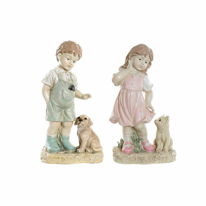 Decorative Figure DKD Home Decor Blue Pink Resin Children (26.5 x 16.5 x 44.5 cm) (2 pcs)