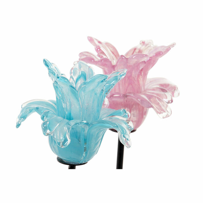 Candleholder DKD Home Decor Blue Pink Metal Crystal 12 x 12 x 24 cm (2 Units)