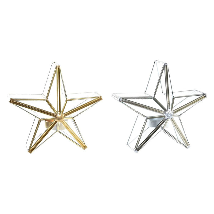 Christmas Candle Holder DKD Home Decor Golden Silver Star 16 x 8 x 16 cm (2 Units)
