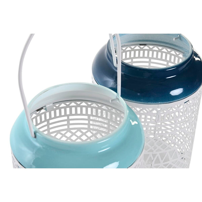 Candleholder DKD Home Decor Sky blue Navy Blue Metal 15 x 15 x 24,5 cm (2 Units)