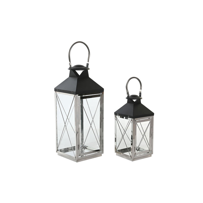 Lantern set DKD Home Decor Black Crystal Steel Modern Chromed 18 x 18 x 43 cm (2 Pieces)