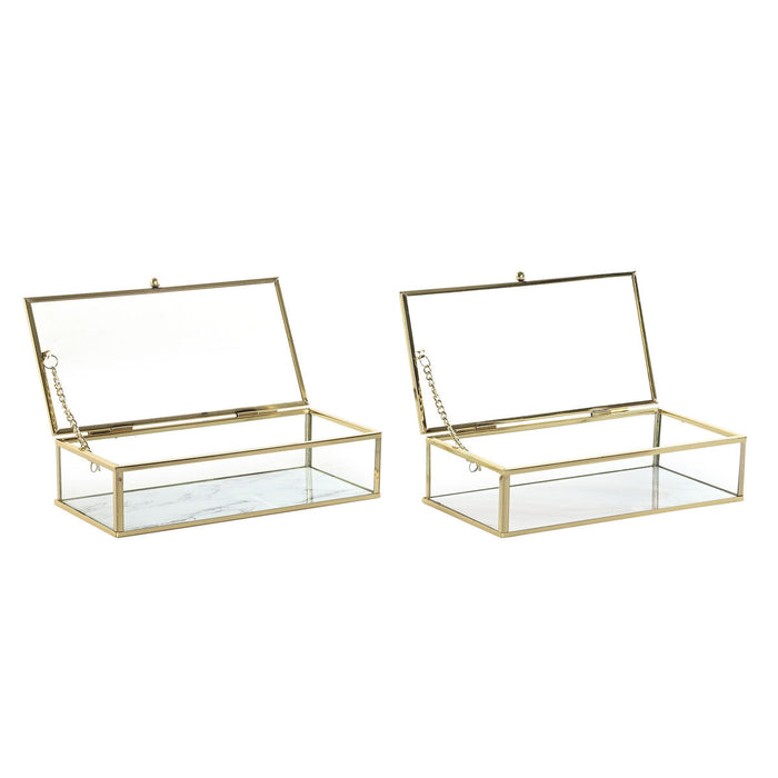 Jewelry box DKD Home Decor Golden Metal Crystal 20 x 11 x 5 cm 22 x 12 x 7 cm (2 Units)