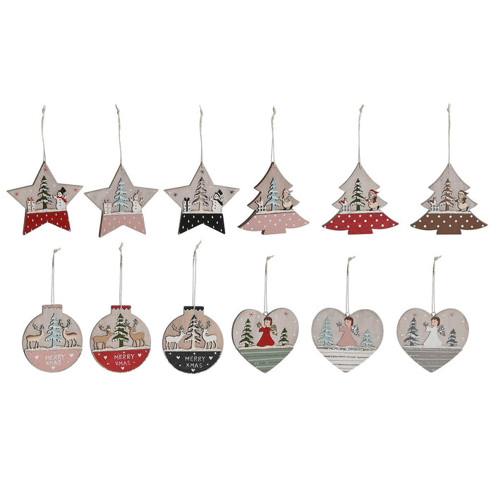 Hanging decoration DKD Home Decor Red Pink Wood 23 x 1,5 x 9 cm (6 Pieces) (4 Units)