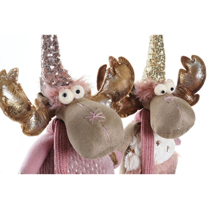 Christmas bauble DKD Home Decor White Pink Golden Reindeer 20 x 19 x 50 cm (2 Units)