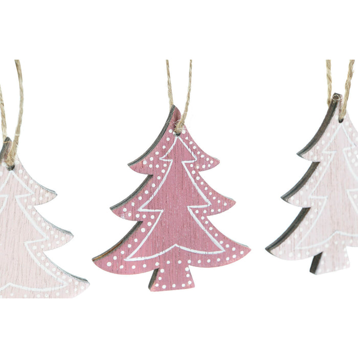 Hanging decoration DKD Home Decor Pink Light Pink Wood 6,5 x 1 x 6,5 cm (9 Pieces) (3 Units)