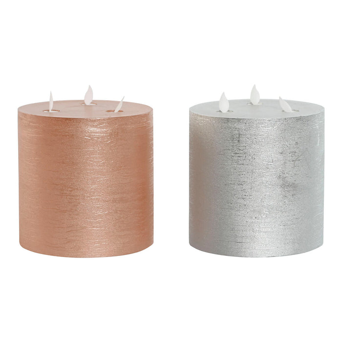 LED Candle DKD Home Decor Golden Silver 15 x 15 x 15 cm (AA) (2 Units)