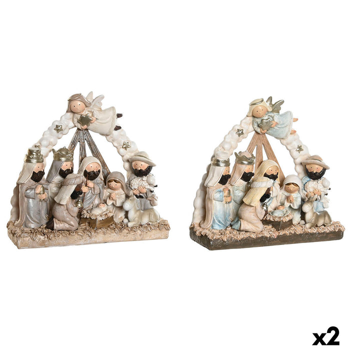 Christmas nativity set DKD Home Decor Blue White Brown Resin 23,5 x 8 x 20,5 cm (2 Units)