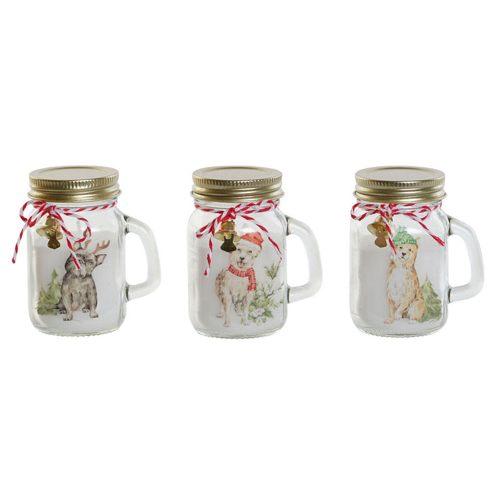 Candle DKD Home Decor White Golden Christmas 8 x 5 x 9 cm (3 Units)