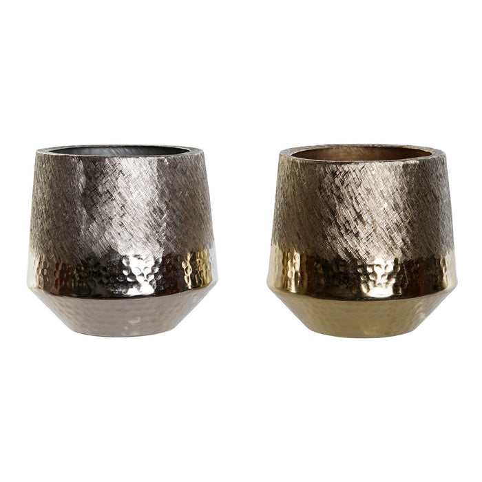 Centerpiece DKD Home Decor Golden Silver Aluminium 19 x 19 x 20 cm (2 Units)