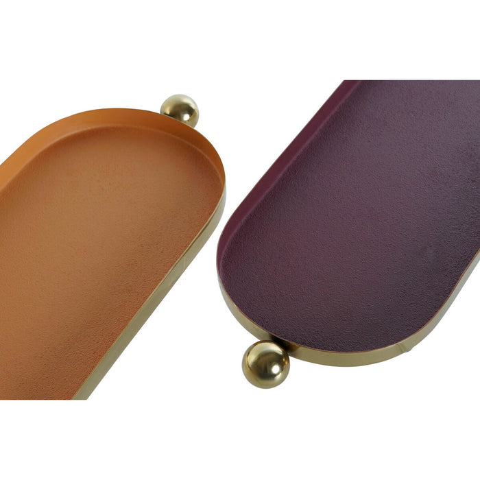 Centerpiece DKD Home Decor Orange Magenta Golden Iron 35 x 13 x 3 cm (2 Units)