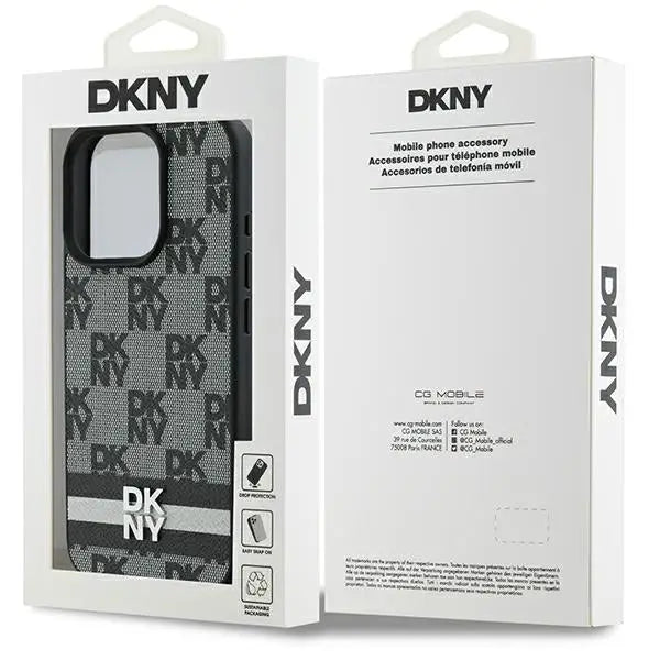 DKNY Checkered Pattern & Printed Stripes case for iPhone 16 Pro - black - Cell phone cases and covers<<<HurtelXML