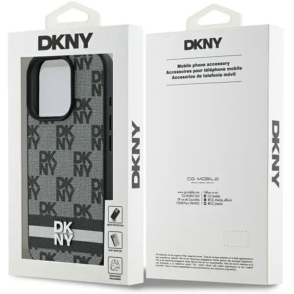 DKNY Checkered Pattern & Printed Stripes case for iPhone 16 Pro Max - black - Cell phone cases and covers<<<HurtelXML