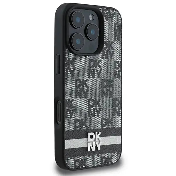 DKNY Checkered Pattern & Printed Stripes case for iPhone 16 Pro Max - black - Cell phone cases and covers<<<HurtelXML