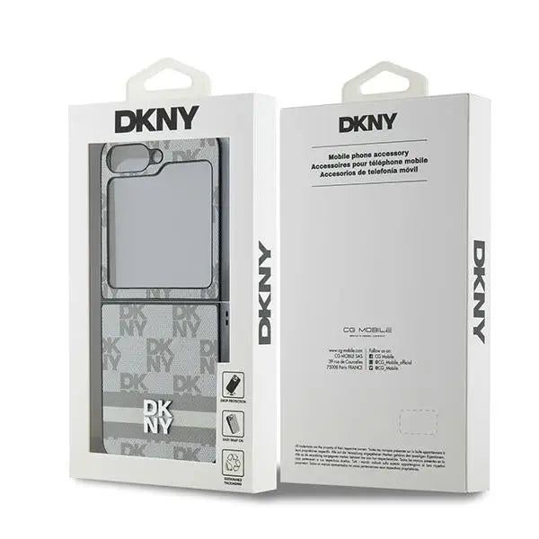 DKNY Checkered Pattern Printed Stripes Case for Samsung Galaxy Z Flip 6 - Beige - Cell phone cases