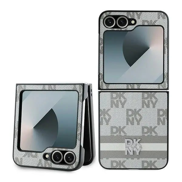 DKNY Checkered Pattern Printed Stripes Case for Samsung Galaxy Z Flip 6 - Beige - Cell phone cases