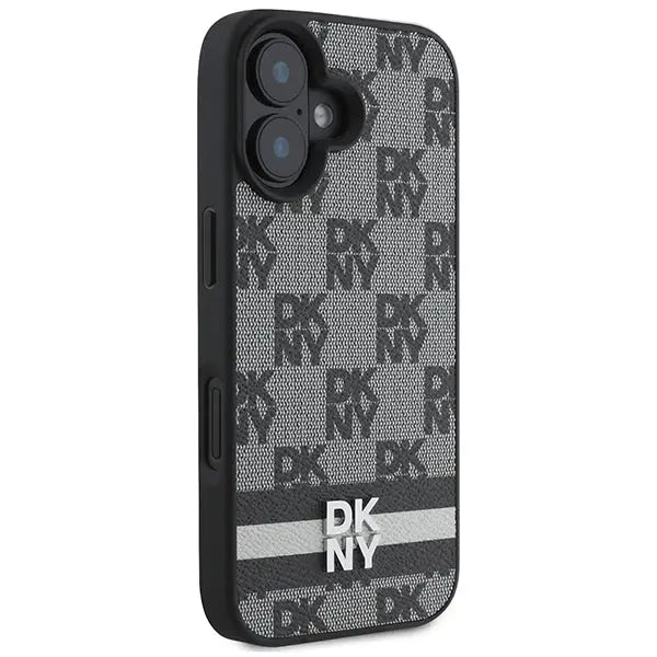 DKNY Checkered Pattern & Printed Stripes iPhone 16 Case - Black - Cell phone cases and covers<<<HurtelXML