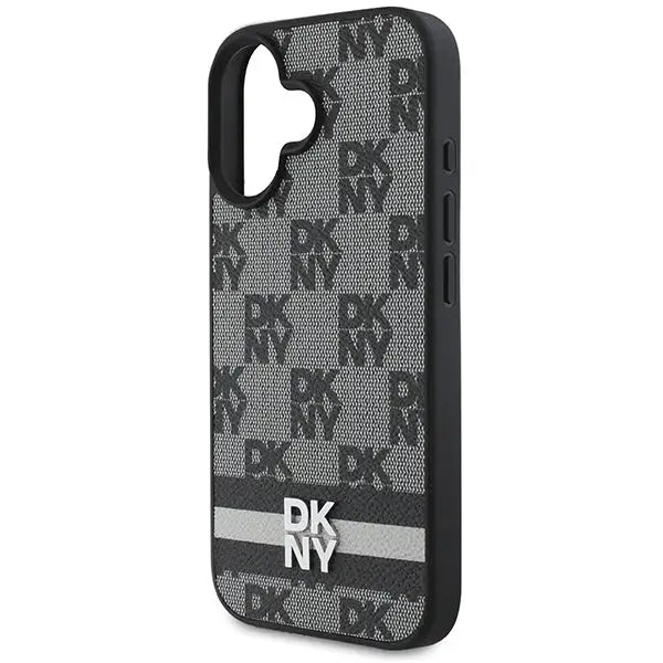 DKNY Checkered Pattern & Printed Stripes iPhone 16 Case - Black - Cell phone cases and covers<<<HurtelXML