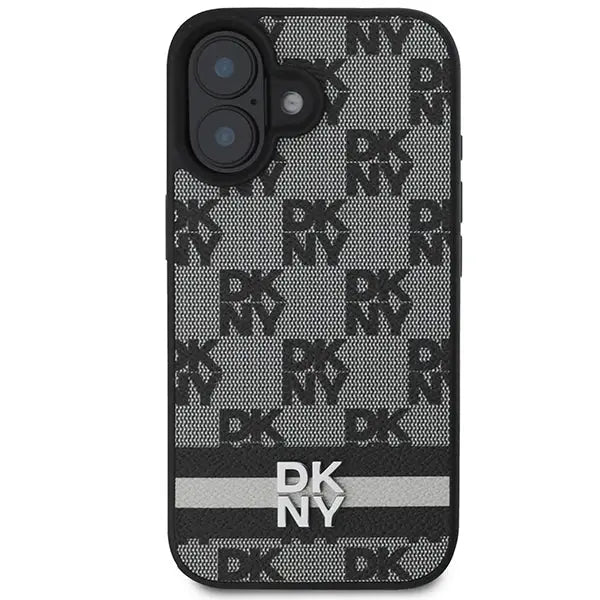 DKNY Checkered Pattern & Printed Stripes iPhone 16 Case - Black - Cell phone cases and covers<<<HurtelXML