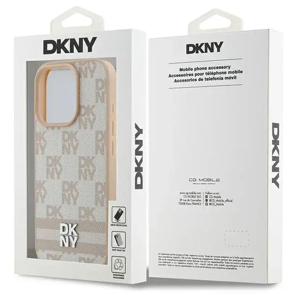 DKNY Checkered Pattern & Printed Stripes iPhone 16 Pro Case - Pink - Cell phone cases and covers<<<HurtelXML