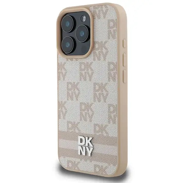 DKNY Checkered Pattern & Printed Stripes iPhone 16 Pro Case - Pink - Cell phone cases and covers<<<HurtelXML