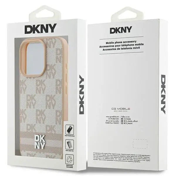 DKNY Checkered Pattern & Printed Stripes iPhone 16 Pro Max Case - Pink - Cell phone cases and covers<<<HurtelXML
