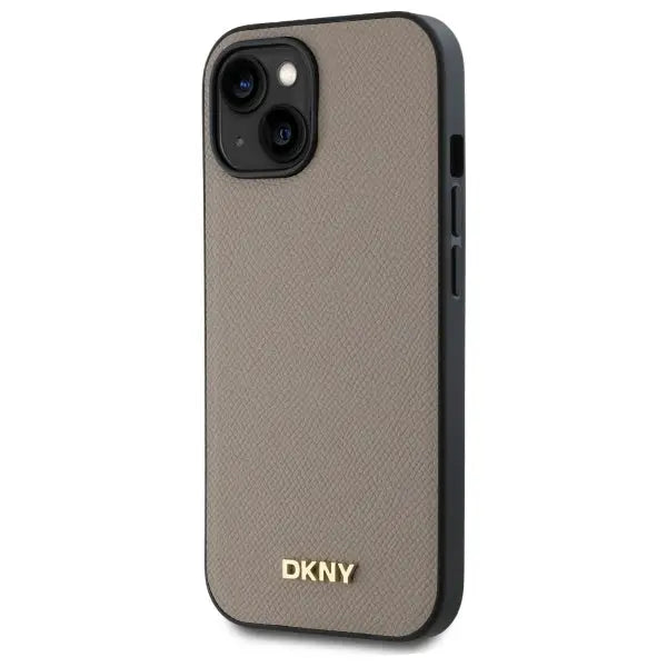 DKNY Grained Metal Logo MagSafe iPhone 15 Case - Beige - Cell phone cases and covers<<<HurtelXML