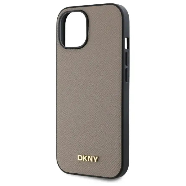 DKNY Grained Metal Logo MagSafe iPhone 15 Case - Beige - Cell phone cases and covers<<<HurtelXML