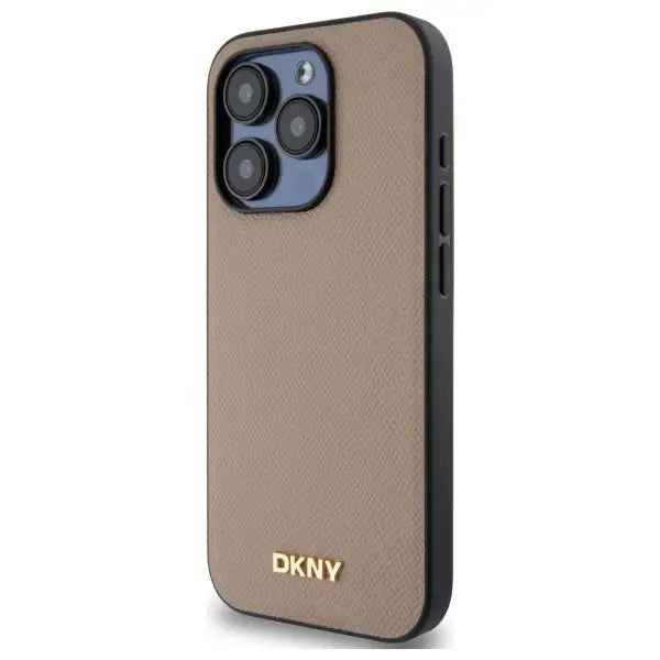 DKNY Grained Metal Logo MagSafe iPhone 15 Pro Case - Beige - Cell phone cases and covers<<<HurtelXML