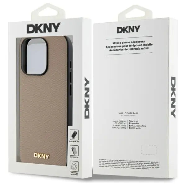 DKNY Grained Metal Logo MagSafe iPhone 15 Pro Max Case - Beige - Cell phone cases and covers<<<HurtelXML