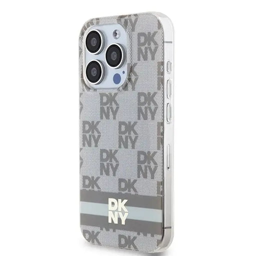 DKNY IML Checkered Mono Pattern & Printed Stripes MagSafe case for iPhone 15 Pro Max - beige - Cell phone cases