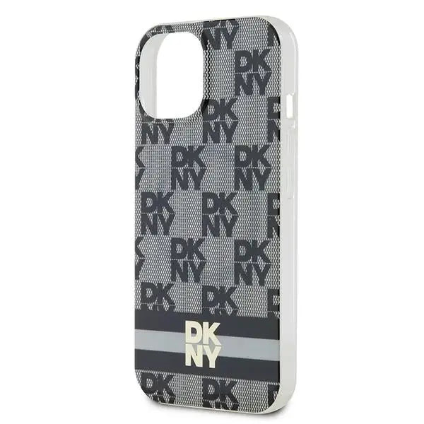 DKNY IML Checkered Mono Pattern & Printed Stripes MagSafe Case for iPhone 15 Plus / 14 Plus - Black - Cell phone cases