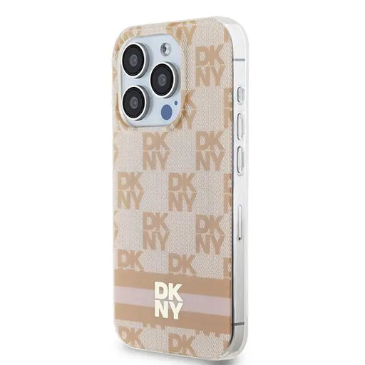 DKNY IML Checkered Mono Pattern & Printed Stripes MagSafe case for iPhone 15 Pro - pink - Cell phone cases