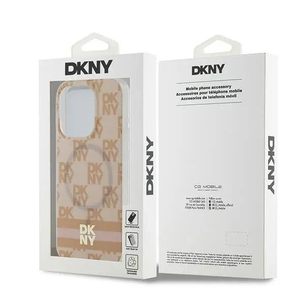 DKNY IML Checkered Mono Pattern & Printed Stripes MagSafe case for iPhone 15 Pro Max - pink - Cell phone cases