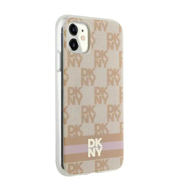 DKNY IML Checkered Mono Pattern & Printed Stripes MagSafe case for iPhone 11 / Xr - pink - Cell phone cases
