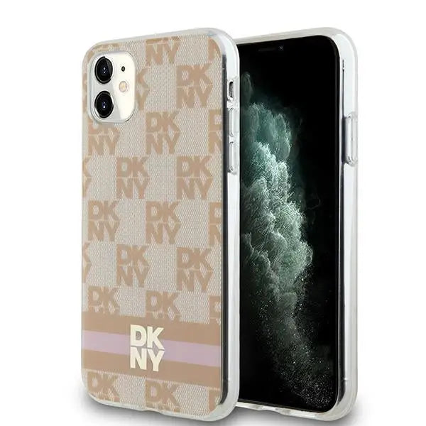 DKNY IML Checkered Mono Pattern & Printed Stripes MagSafe case for iPhone 11 / Xr - pink - Cell phone cases