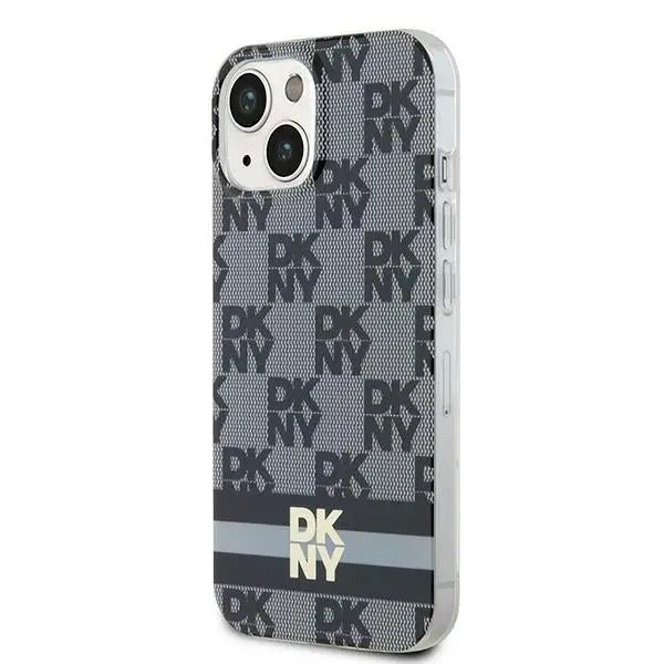 DKNY IML Checkered Mono Pattern & Printed Stripes MagSafe Case for iPhone 15/14/13 - Black - Cell phone cases