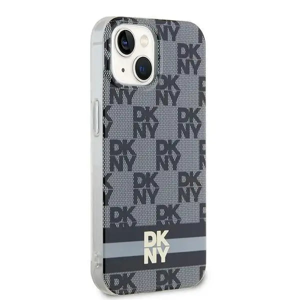 DKNY IML Checkered Mono Pattern & Printed Stripes MagSafe Case for iPhone 15/14/13 - Black - Cell phone cases