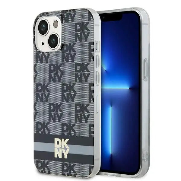 DKNY IML Checkered Mono Pattern & Printed Stripes MagSafe Case for iPhone 15/14/13 - Black - Cell phone cases