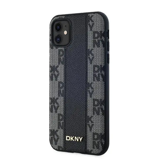 DKNY Leather Checkered Mono Pattern MagSafe Case for iPhone 11 / Xr - Black - Cell phone cases and covers<<<HurtelXML