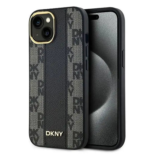 DKNY Leather Checkered Mono Pattern MagSafe Case for iPhone 15/14/13 - Black - Cell phone cases and covers<<<HurtelXML