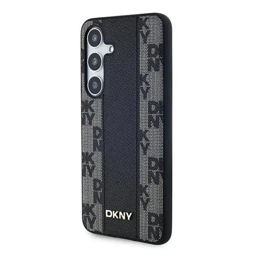 DKNY Leather Checkered Mono Pattern MagSafe case for Samsung Galaxy S24+ - black - Cell phone cases