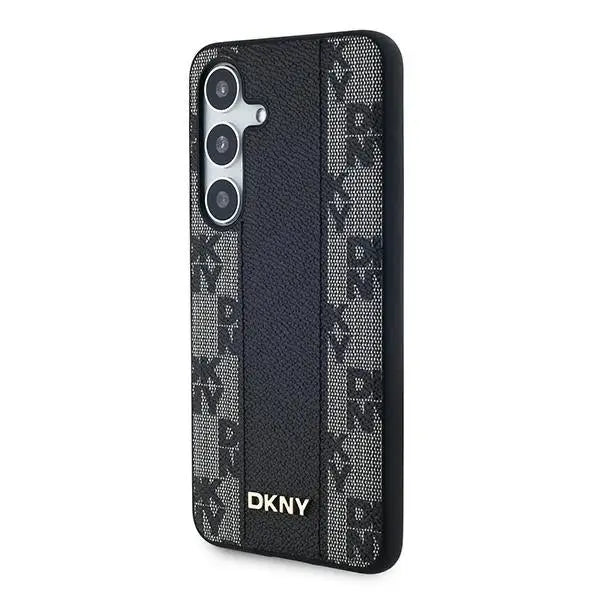 DKNY Leather Checkered Mono Pattern MagSafe case for Samsung Galaxy S24+ - black - Cell phone cases