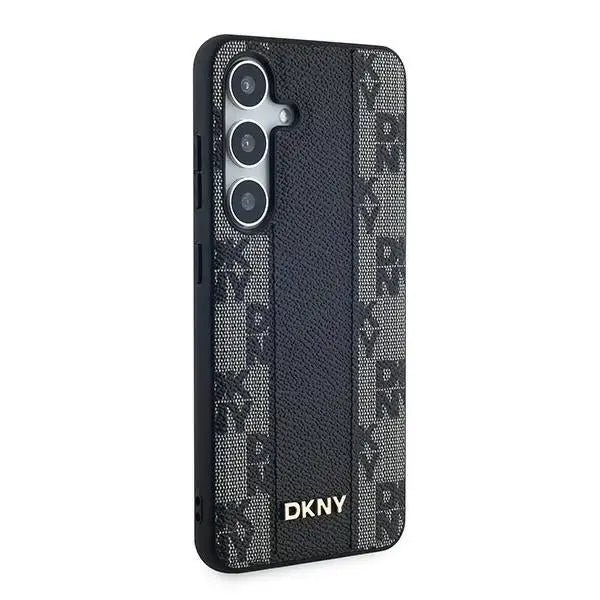 DKNY Leather Checkered Mono Pattern MagSafe case for Samsung Galaxy S24+ - black - Cell phone cases