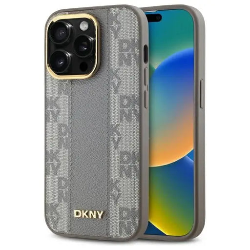 DKNY Leather Checkered Mono Pattern MagSafe iPhone 14 Pro Case - Beige - Cell phone cases and covers<<<HurtelXML