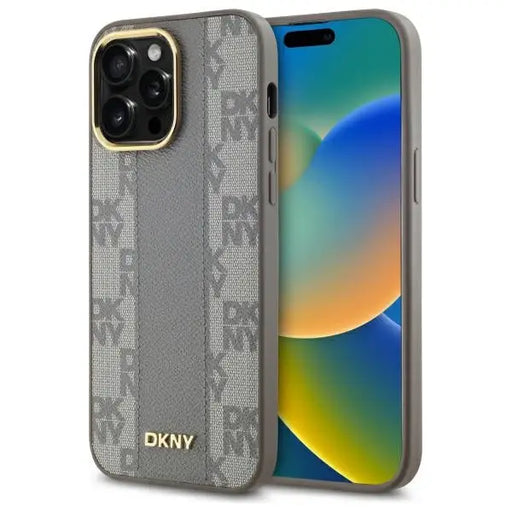 DKNY Leather Checkered Mono Pattern MagSafe iPhone 14 Pro Max Case - Beige - Cell phone cases and covers<<<HurtelXML